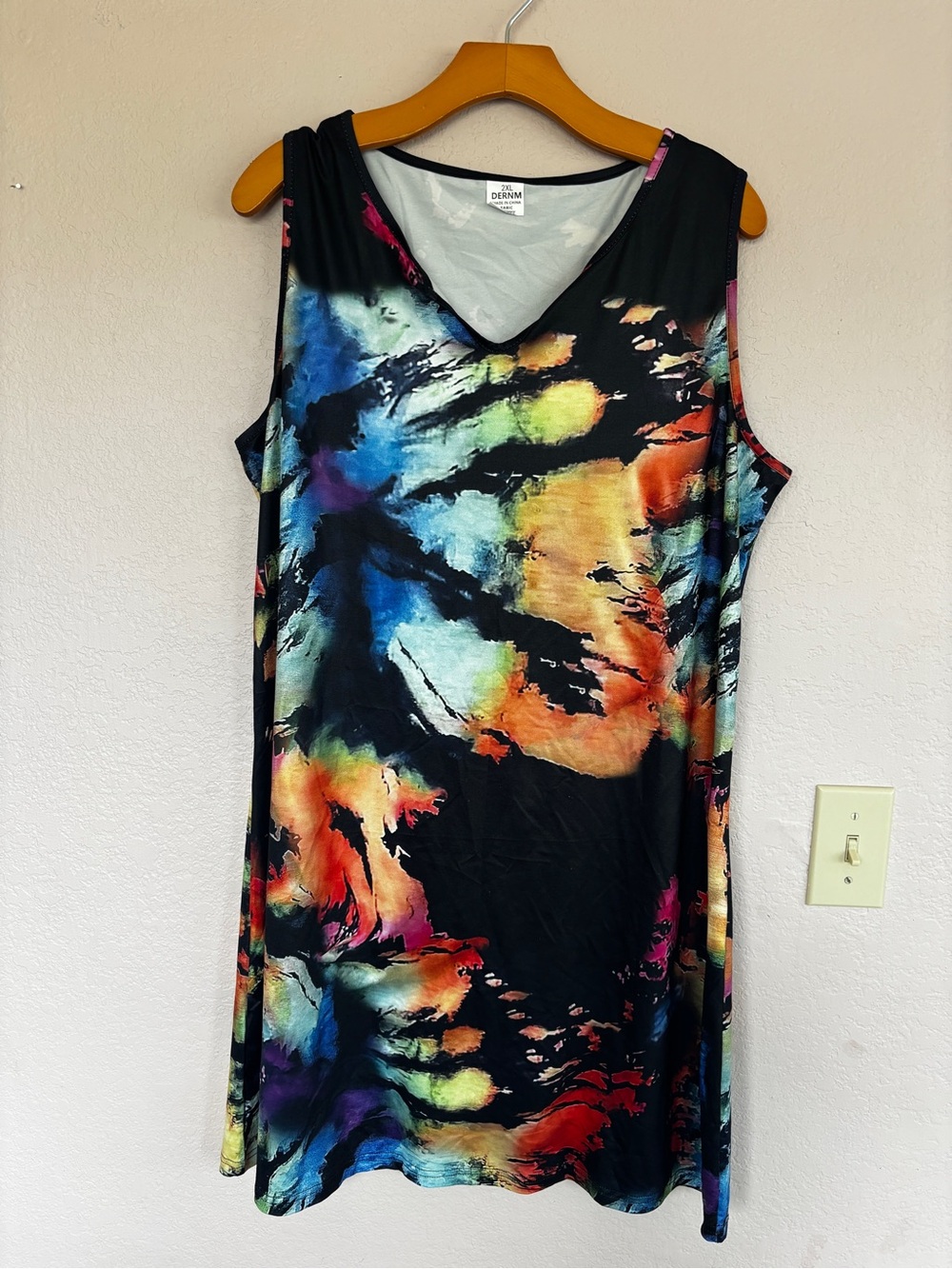 Dernm Vibrant Abstract Sleeveless Dress - Black Multi color 2XL